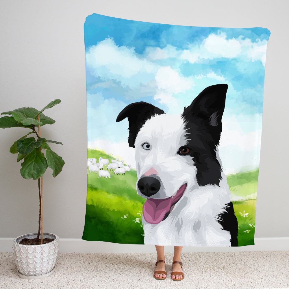 Custom Pet Art Throw Blanket with Scenery Background