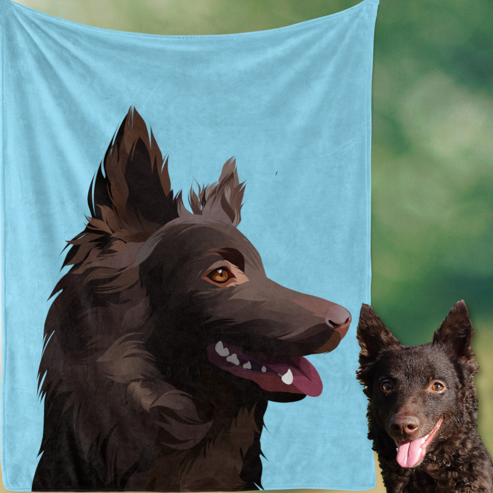 Custom Pet Art Throw Blanket with Solid Colour Background