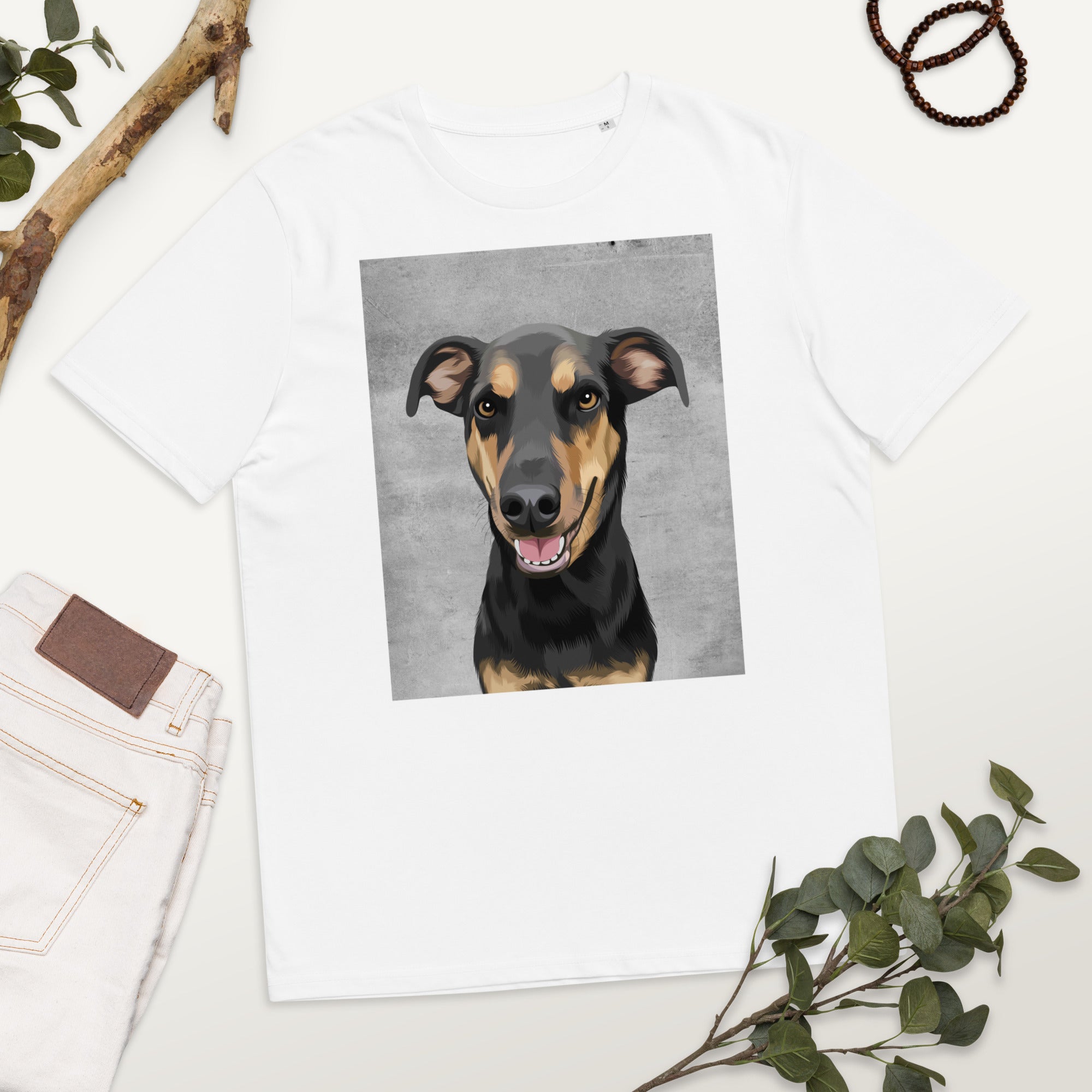 Custom Pet Art Unisex Organic Cotton T-Shirt with Pattern Background