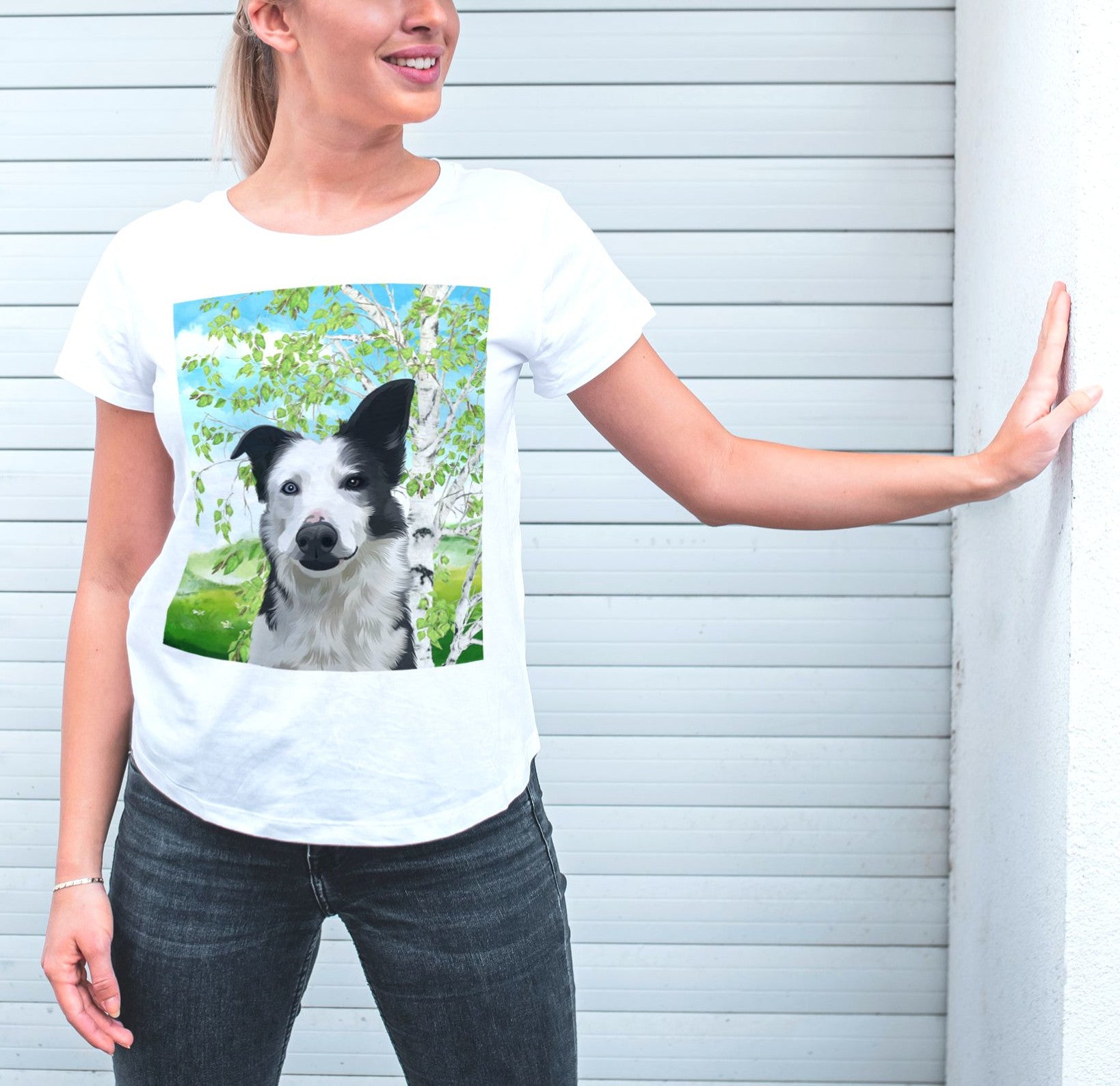 Custom Pet Art Unisex Organic Cotton T-Shirt with Scenery Background