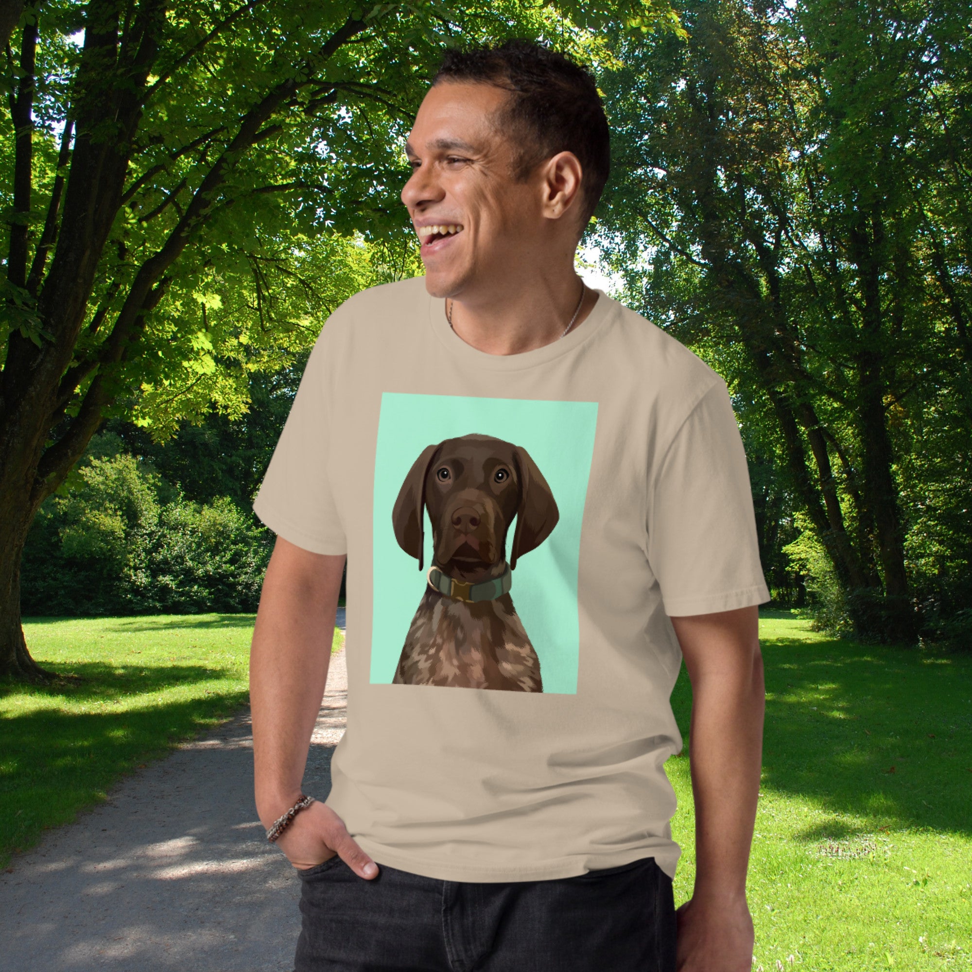 Custom Pet Art Unisex Organic Cotton T-Shirt with Solid Colour Background