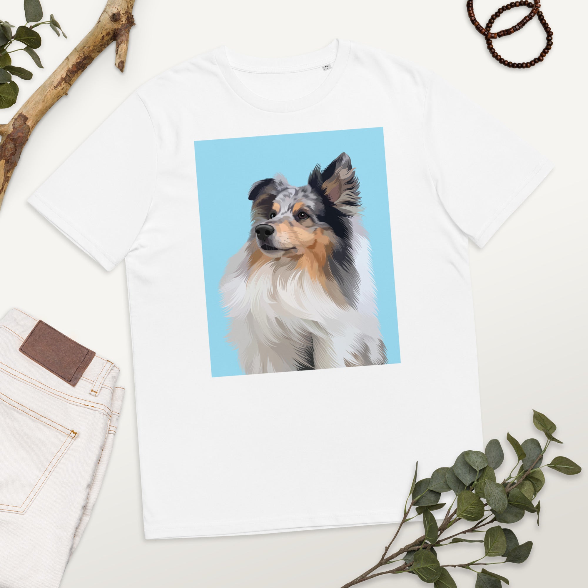 Custom Pet Art Unisex Organic Cotton T-Shirt with Solid Colour Background